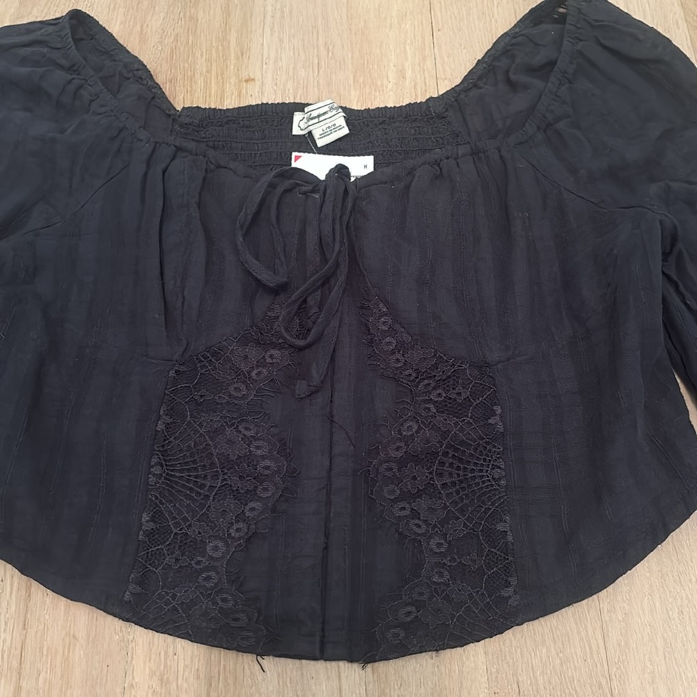 NWT American Eagle navy blue sweetheart style blouse Size Large - Picture 3 of 5